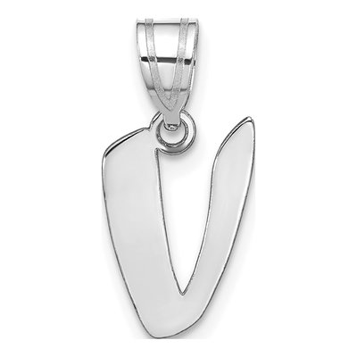 14K White Gold Script Letter V Pendant