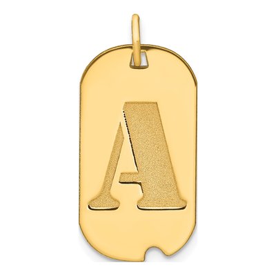 14K Yellow Gold Dog Tag Letter A Pendant