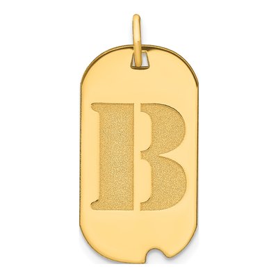 14K Yellow Gold Dog Tag Letter B Pendant