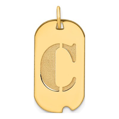 14K Yellow Gold Dog Tag Letter C Pendant