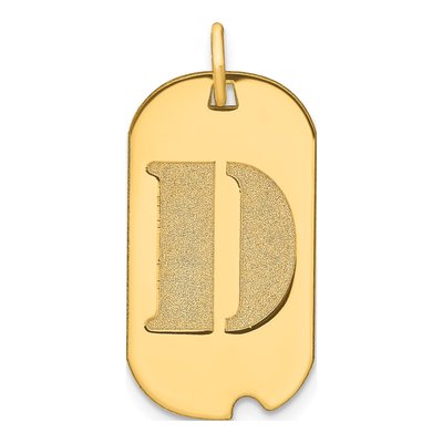 14K Yellow Gold Dog Tag Letter D Pendant