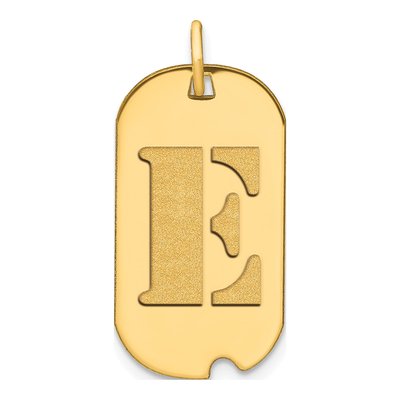 14K Yellow Gold Dog Tag Letter E Pendant