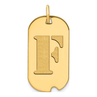 14K Yellow Gold Dog Tag Letter F Pendant