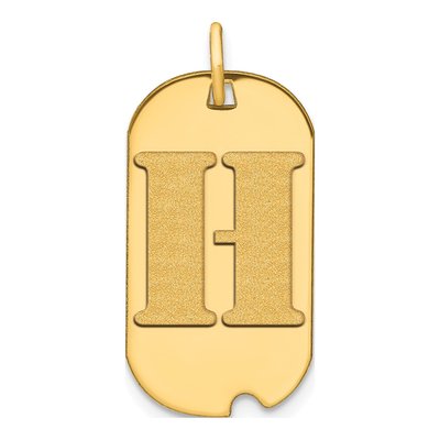 14K Yellow Gold Dog Tag Letter H Pendant