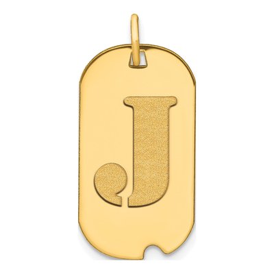 14K Yellow Gold Dog Tag Letter J Pendant