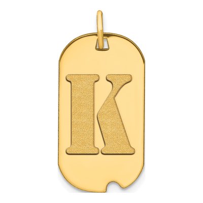 14K Yellow Gold Dog Tag Letter K Pendant