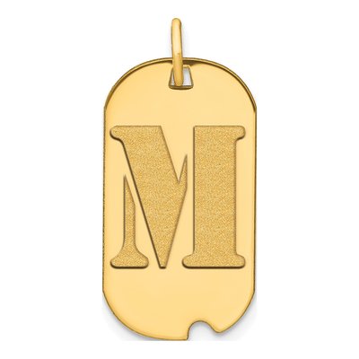 14K Yellow Gold Dog Tag Letter M Pendant
