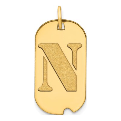 14K Yellow Gold Dog Tag Letter N Pendant
