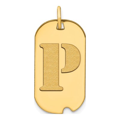 14K Yellow Gold Dog Tag Letter P Pendant