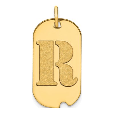 14K Yellow Gold Dog Tag Letter R Pendant