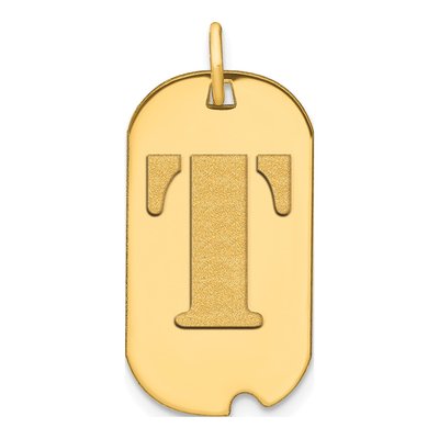 14K Yellow Gold Dog Tag Letter T Pendant