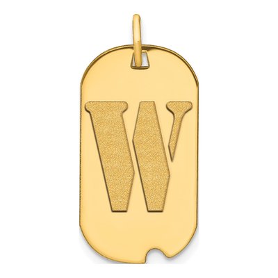 14K Yellow Gold Dog Tag Letter W Pendant