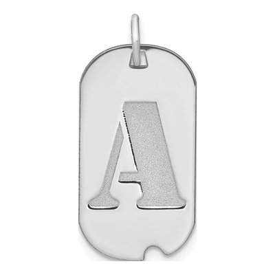 14K White Gold Dog Tag Letter A Pendant