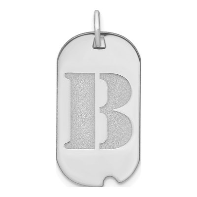 14K White Gold Dog Tag Letter B Pendant