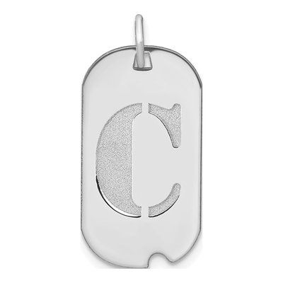 14K White Gold Dog Tag Letter C Pendant