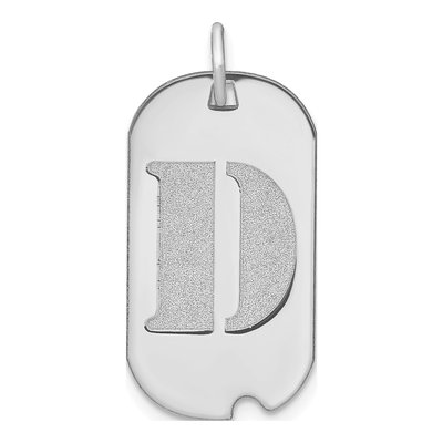 14K White Gold Dog Tag Letter D Pendant