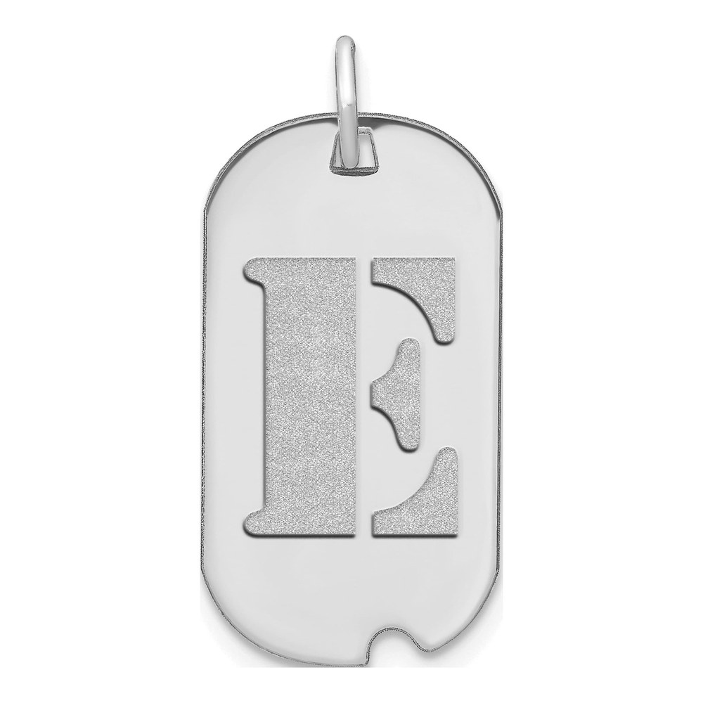14K White Gold Dog Tag Letter E Pendant