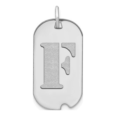 14K White Gold Dog Tag Letter F Pendant