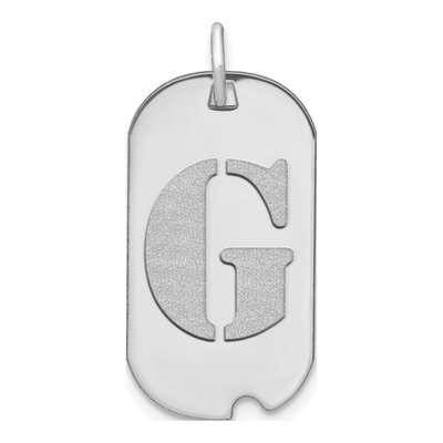 14K White Gold Dog Tag Letter G Pendant