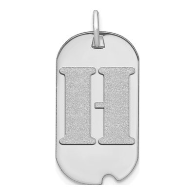 14K White Gold Dog Tag Letter H Pendant