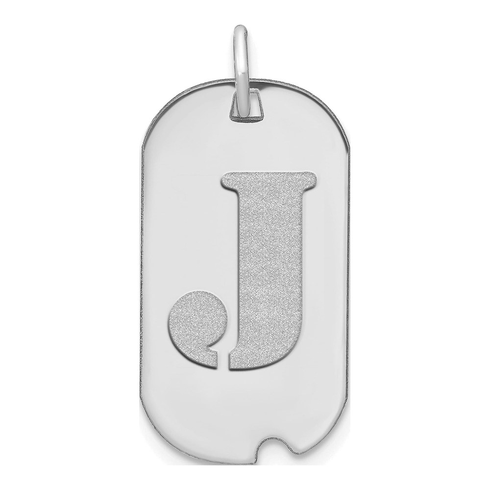 14K White Gold Dog Tag Letter J Pendant