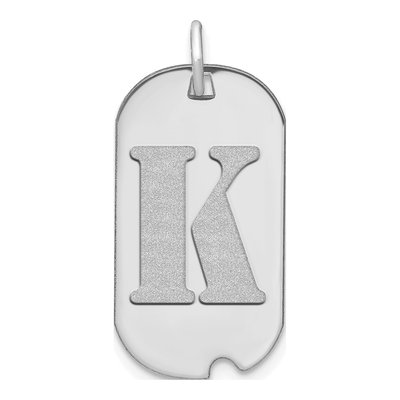 14K White Gold Dog Tag Letter K Pendant