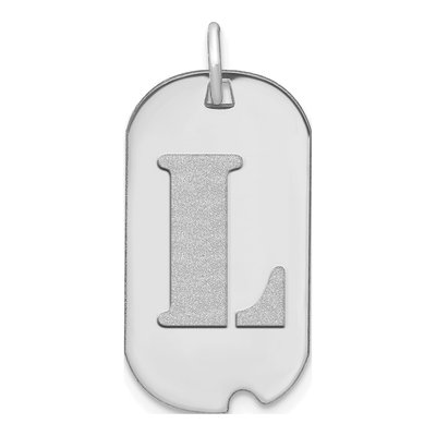 14K White Gold Dog Tag Letter L Pendant