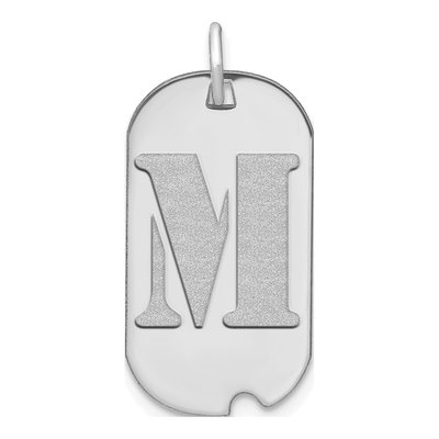14K White Gold Dog Tag Letter M Pendant