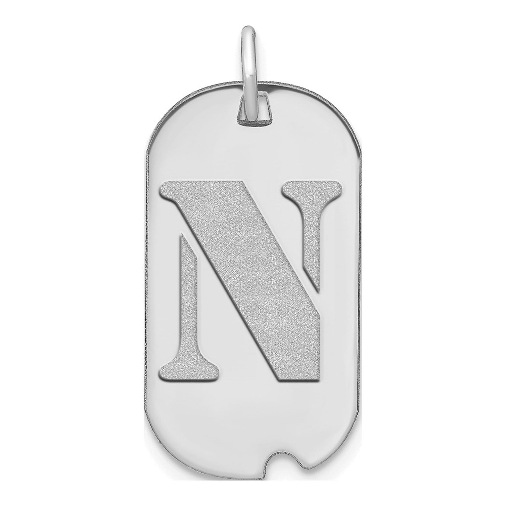 14K White Gold Dog Tag Letter N Pendant
