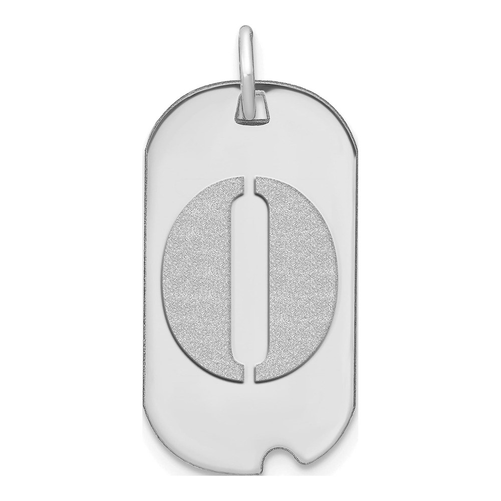 14K White Gold Dog Tag Letter O Pendant
