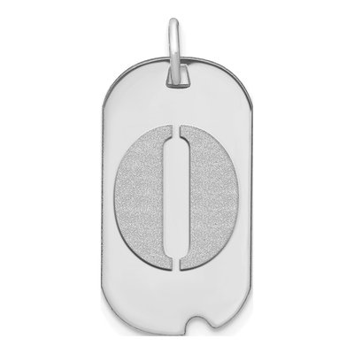 14K White Gold Dog Tag Letter O Pendant