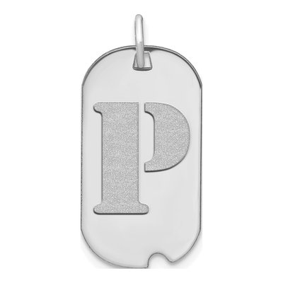 14K White Gold Dog Tag Letter P Pendant