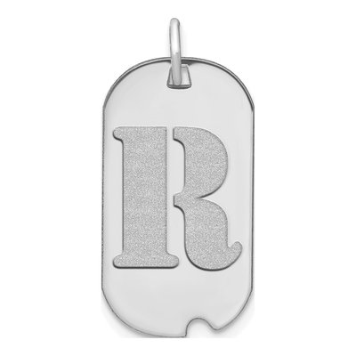 14K White Gold Dog Tag Letter R Pendant