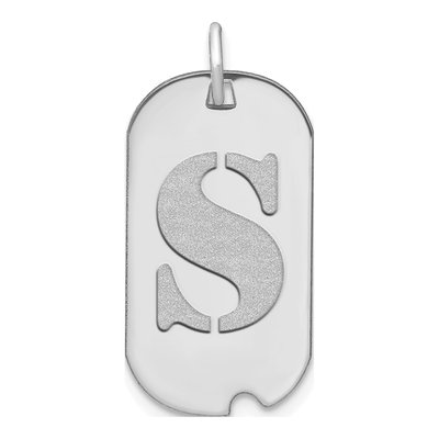 14K White Gold Dog Tag Letter S Pendant