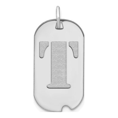 14K White Gold Dog Tag Letter T Pendant