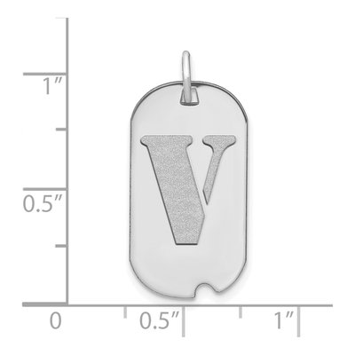 14K White Gold Dog Tag Letter V Pendant – view 3