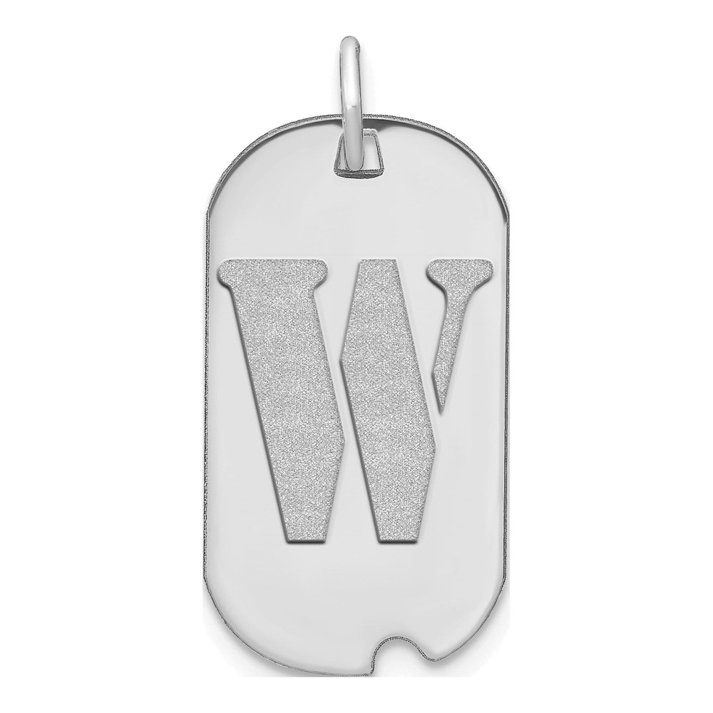 14K White Gold Dog Tag Letter W Pendant