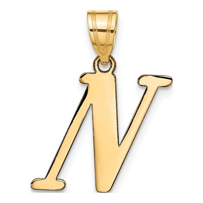 14K Yellow Gold Letter N Pendant