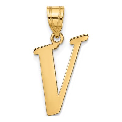 14K Yellow Gold Letter V Pendant