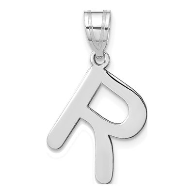 14K White Gold Bubble Letter R Pendant