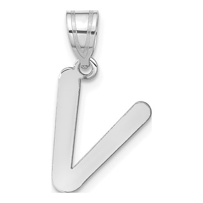 14K White Gold Bubble Letter V Pendant