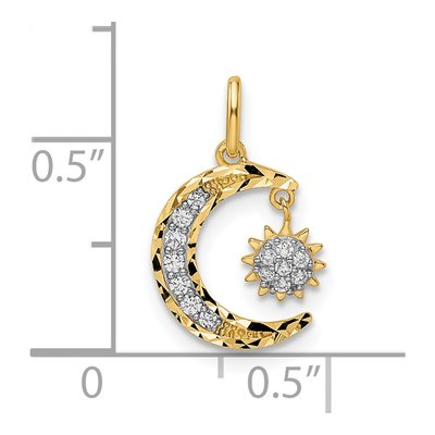 14K Yellow Gold CZ Moon Sun Dangle Pendant – view 4