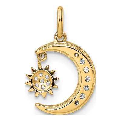 14K Yellow Gold CZ Moon Sun Dangle Pendant – view 5
