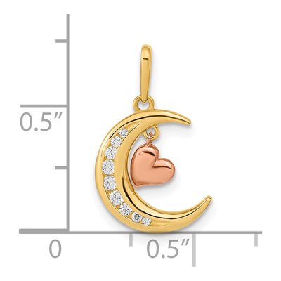 14K Two-Tone Gold CZ Moon Dangle Heart Pendant – view 4