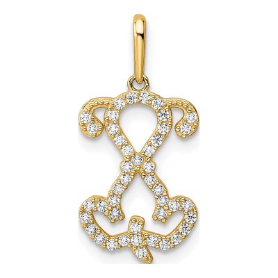14K Yellow Gold CZ Puppy Outline Pendant