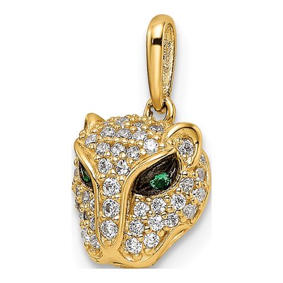 14K Yellow Gold Green CZ Lioness Pendant – view 6