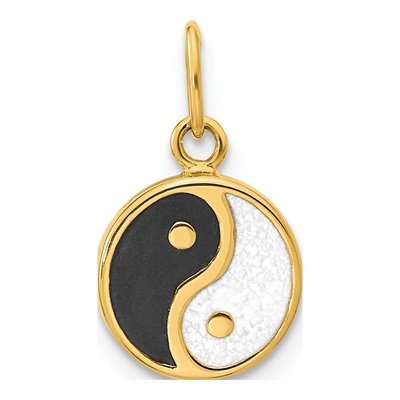 14K Yellow Gold Black Enamel Yin Yang Pendant