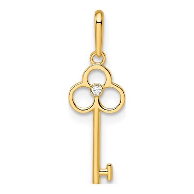 14K Yellow Gold CZ Girls' Key Pendant