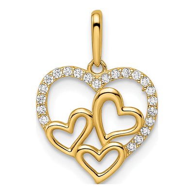 14K Yellow Gold CZ Girls' Hearts Pendant