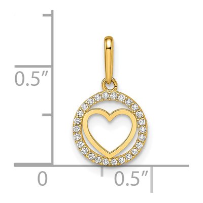 14K Yellow Gold CZ Heart Circle for Girls Pendant – view 4